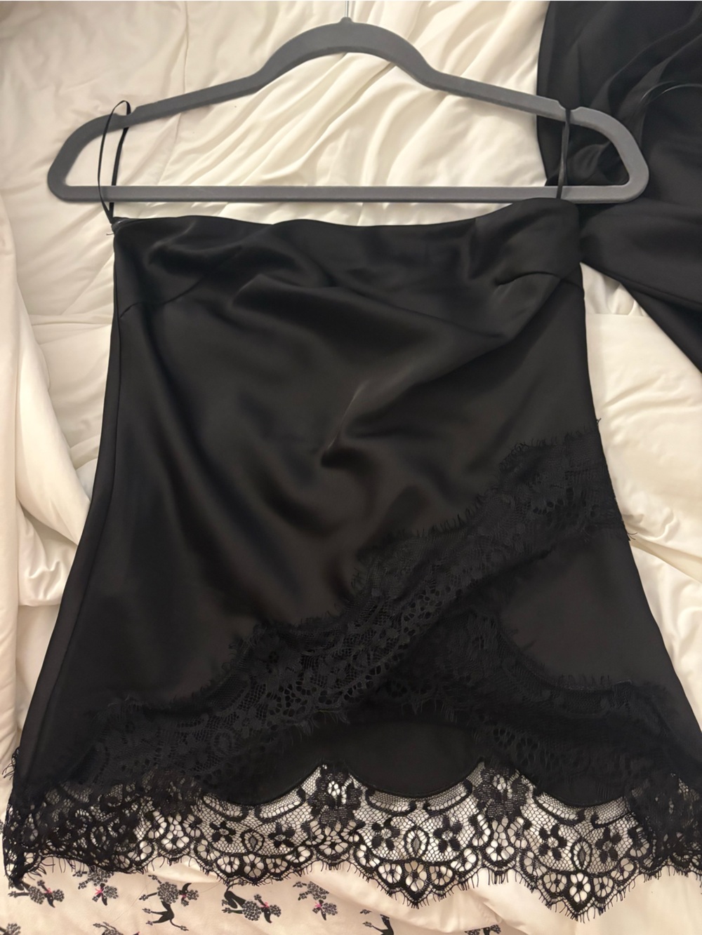Black Lace Satin Strapless Top